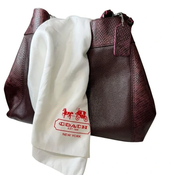 Coach Lexy Colorblock Pebble Leather & Genuine Snakeskin Shoulder Bag Burgundy - Picture 6 of 16